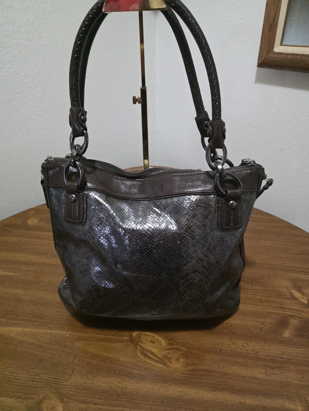 Coach Kristin ,black Python With Gunmetsl Hardware - Picture 3 of 16